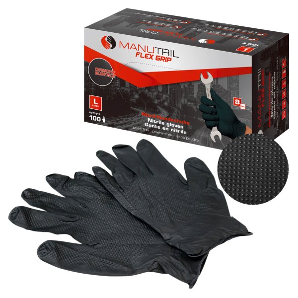 Nitril Flex Grip Handschoenen (zwart) - Autowaxservice